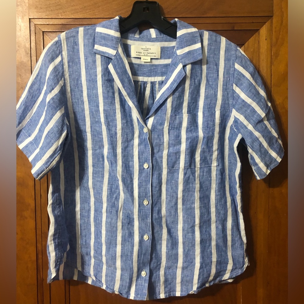 Trovata Birds of Paradise linen camp shirt